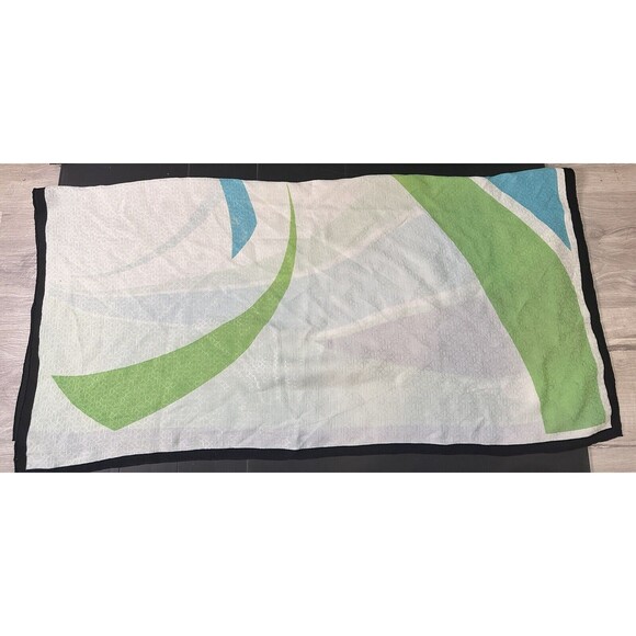 Vtg Christian Dior Multi-Color White Teal Green Black Abstract CD Monogram Scarf - Picture 7 of 15